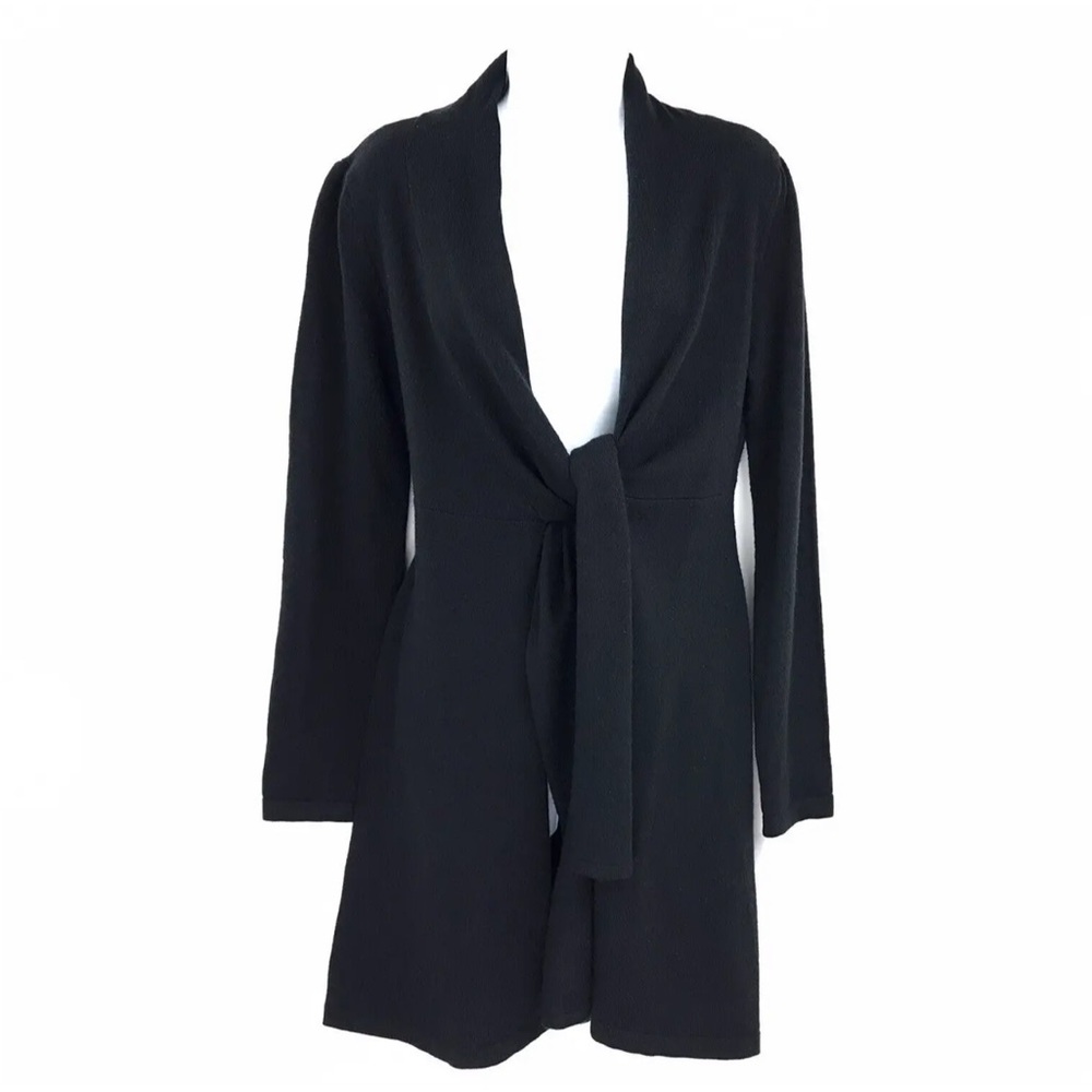 Soft Surroundings Black Long Cardigan Sweater Long Sleeve Front Tie Acrylic SZ M